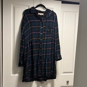 Loft Plaid Button-Up Long Sleeve Dress